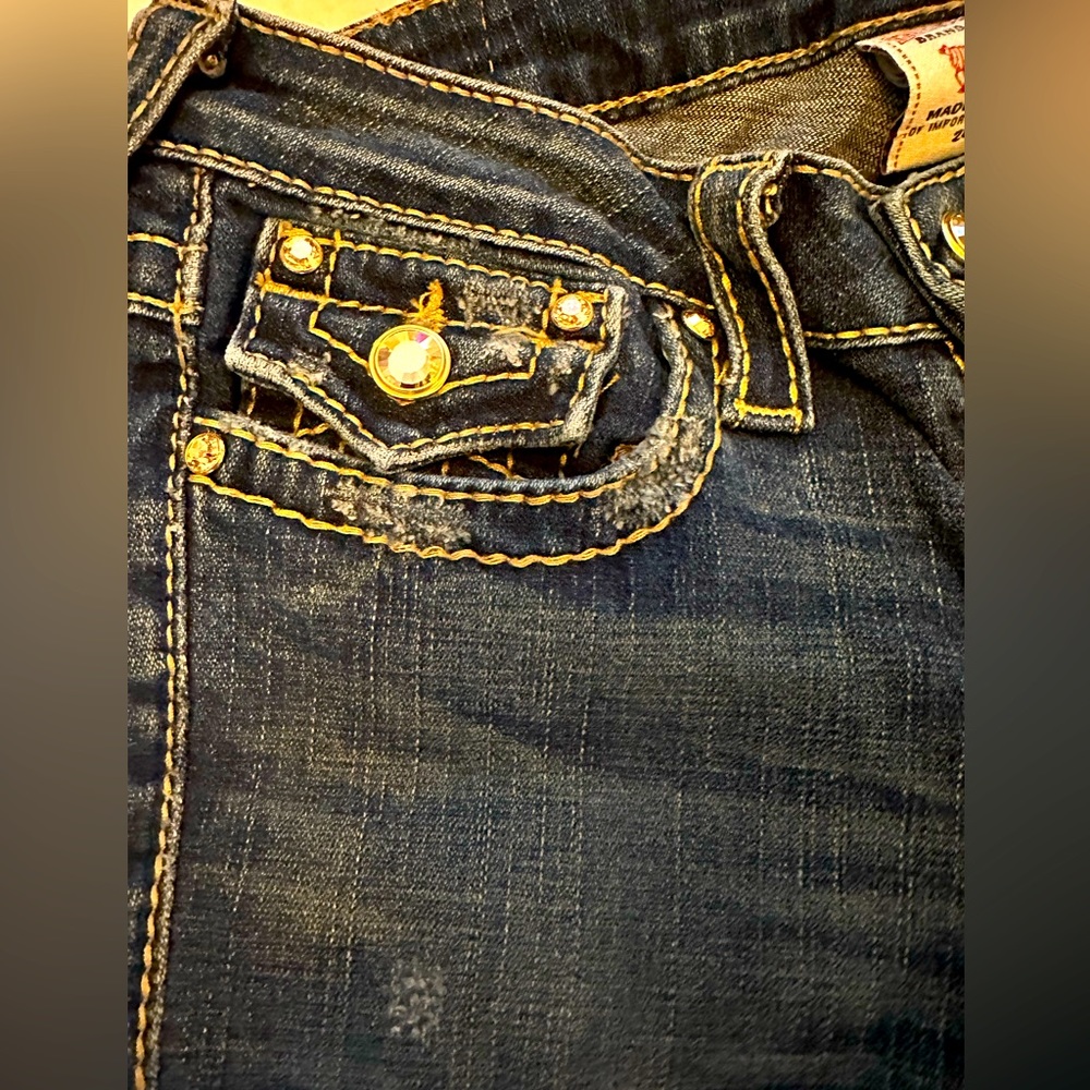 True Religion Rhinestone and thick stitching Jeans